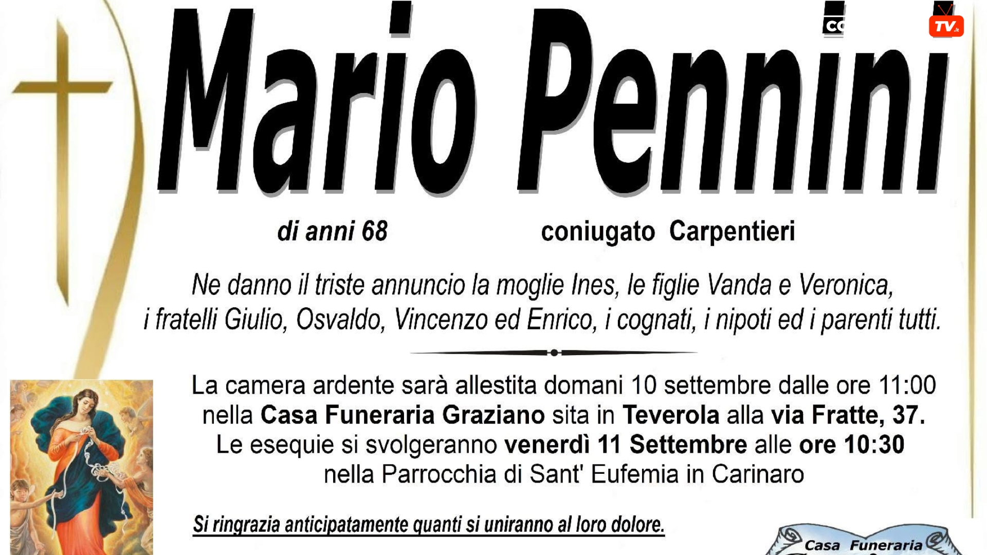 Carinaro, è morto Mario Pennini: addio allo storico custode del cimitero 1 1 2